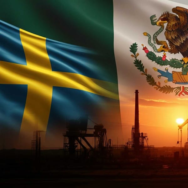 Swedish flag with a Mexican sunset in the background.