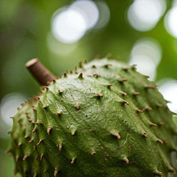 A close-up of soursop fruit, revealing its unique texture and vibrant color.