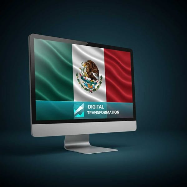 A computer screen displaying the Mexican flag and the words 'Digital Transformation'.