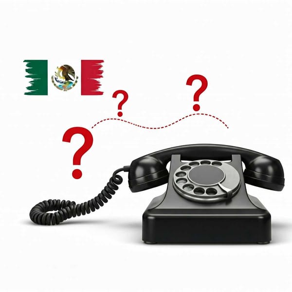 A cartoon of a phone with a line connecting Mexico to the US.