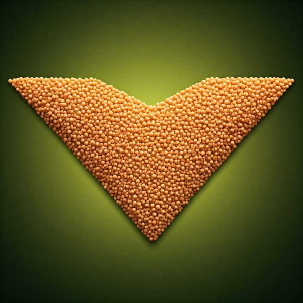 Amaranth seeds arranged in the shape of a superhero symbol, with a subtle glow effect.