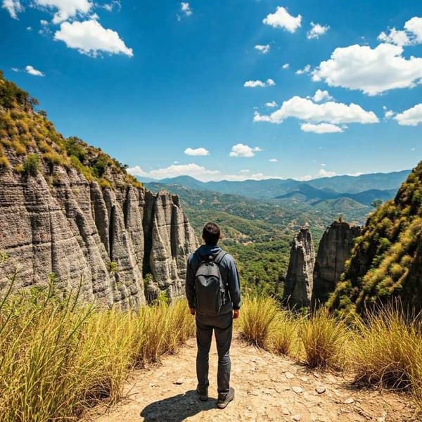 A person standing in awe amidst the stunning landscape of a Mexican geopark.