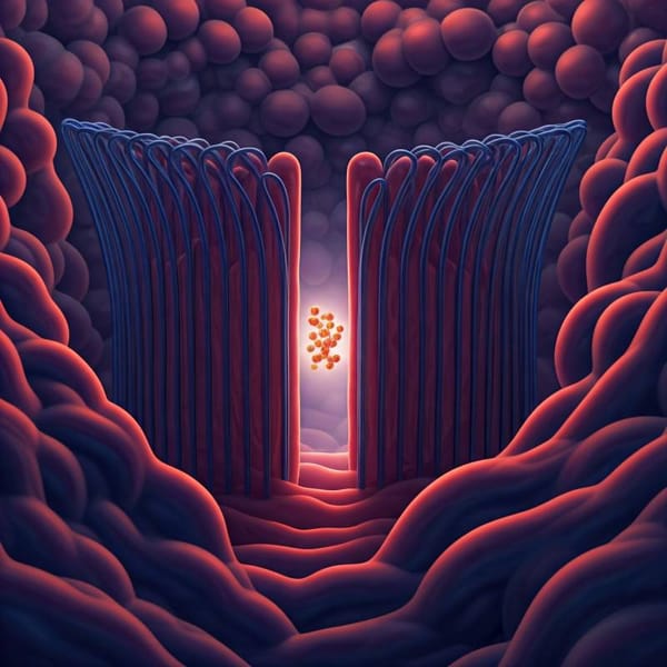 A stylized graphic depicting the blood-brain barrier with a tiny drug molecule attempting to pass through.