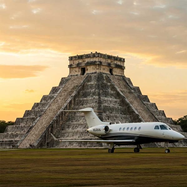 Chichen Itza's pyramid next to an airline, suggesting the potential for direct flights.