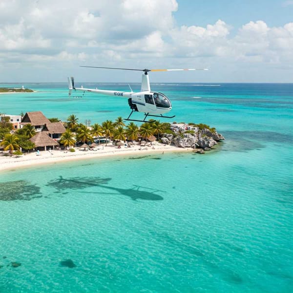 Conceptual image of a helicopter landing in Telchac, Yucatan.